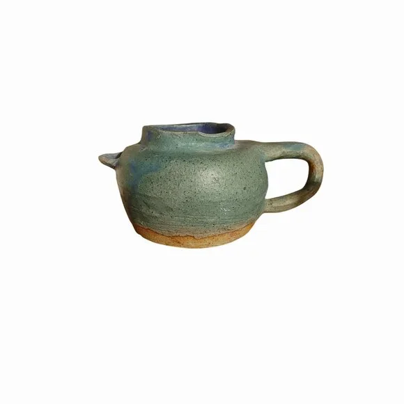 Handcraft Ceramic Teapot Rustic Green Blue Glaze Finish Unique Handmade Pottery